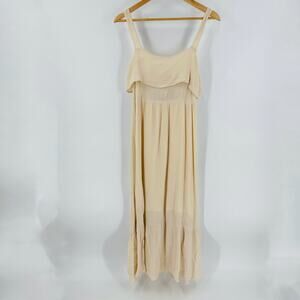 Lush Maxi Dress Size Small Beige Sleeveless Flowy Tiered Boho Summer Neutral